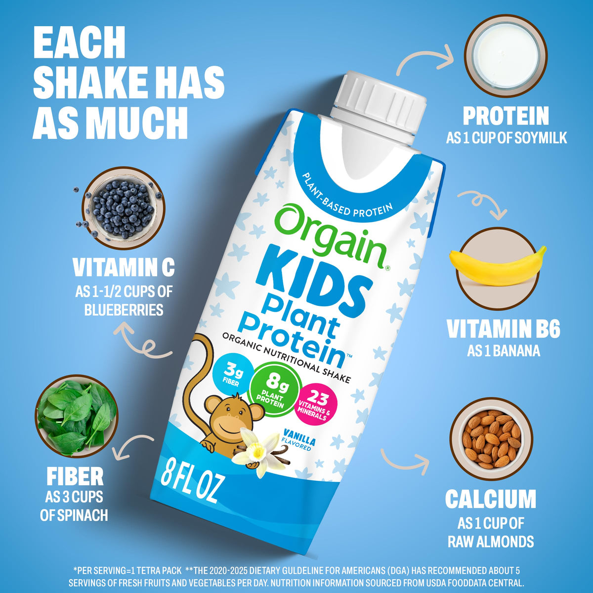 Organic Kids Vegan Protein Shakes Vanilla 8g Plant Protein 8 Fl Oz 12 Pack S265