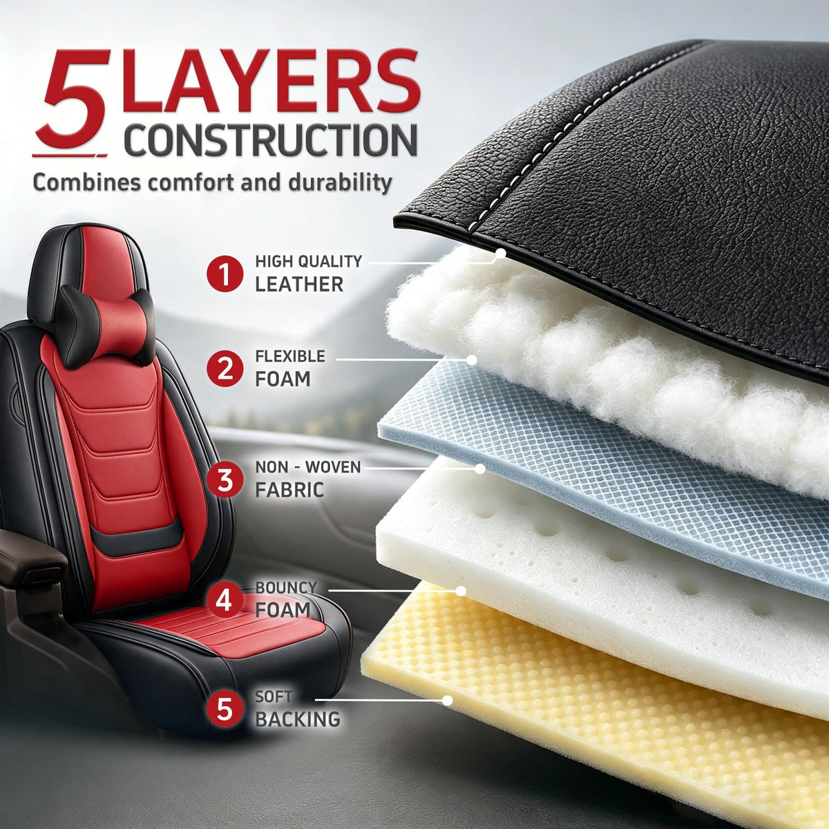 Black Red Seat Covers Full Set C684724