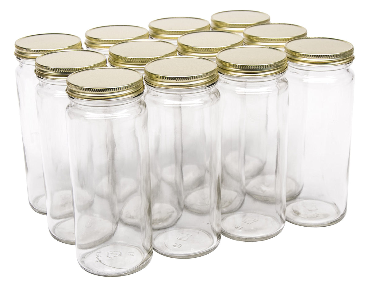 16 Ounce Glass Wide Mouth Canning Jars with Gold Metal Lids, Case of 12 X312350