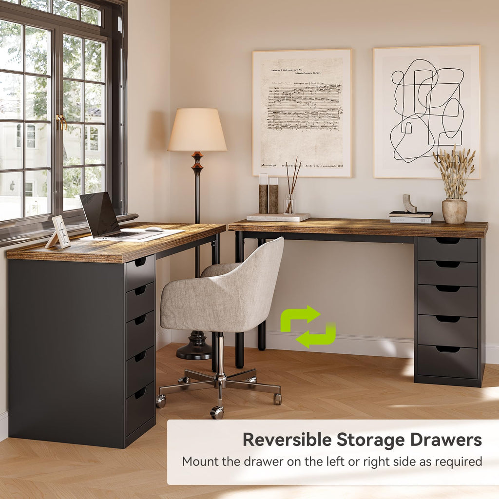 47 Inch Computer Desk with 5 Drawers Metal Frame B5924