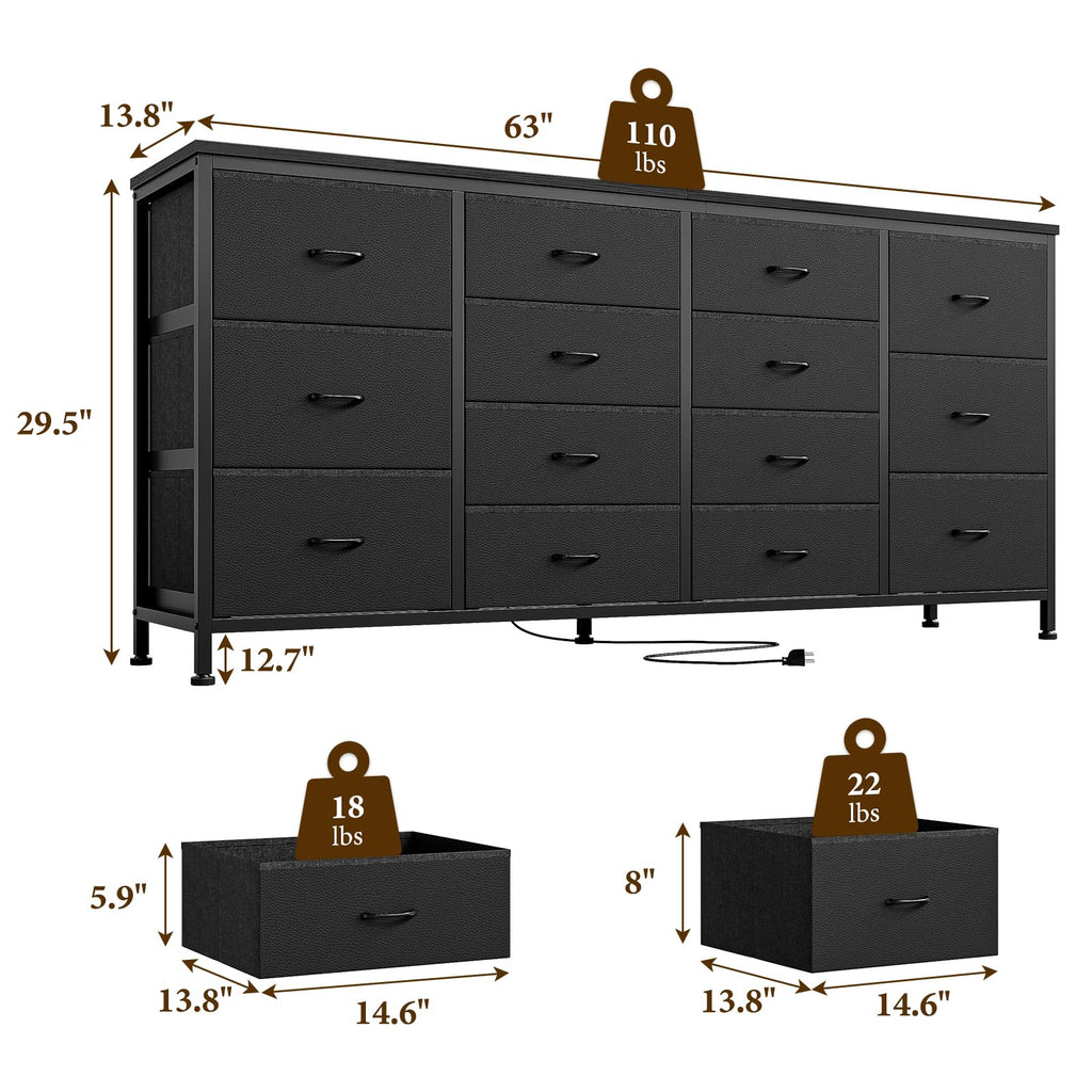 Brown 14 Drawer Fabric Dresser TV Stand R939811