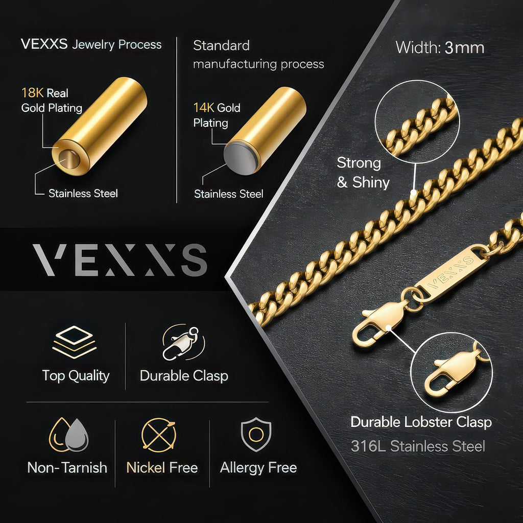 Gold Chain 18K Gold Filled Cuban Link 316L Stainless Steel Necklace F280