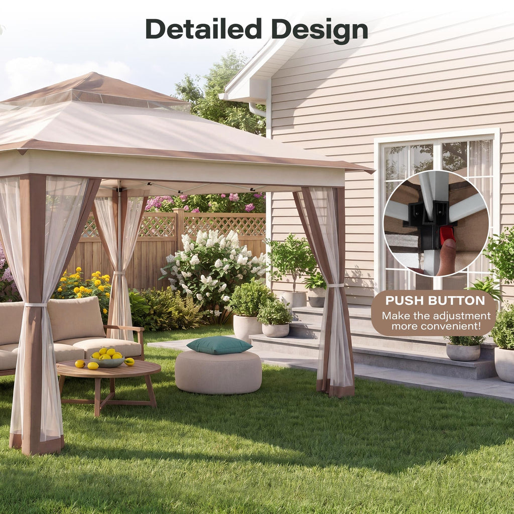 12x12 Pop Up Gazebo Canopy Tent with Mosquito Netting, Khaki G87825
