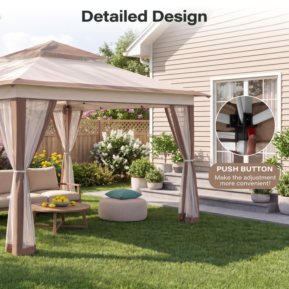 12x12 Pop Up Gazebo Canopy Tent with Mosquito Netting, Khaki G87825