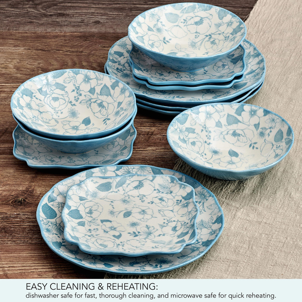 12 Piece Blue Floral Dinnerware Set Y8775