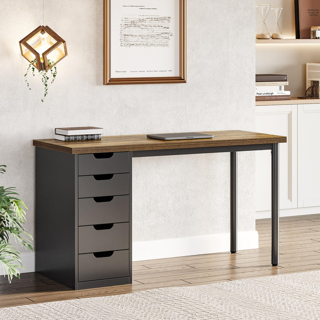 47 Inch Computer Desk with 5 Drawers Metal Frame B5924