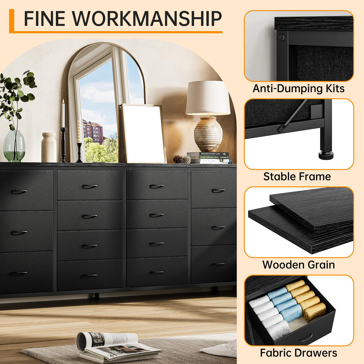Brown 14 Drawer Fabric Dresser TV Stand R939811