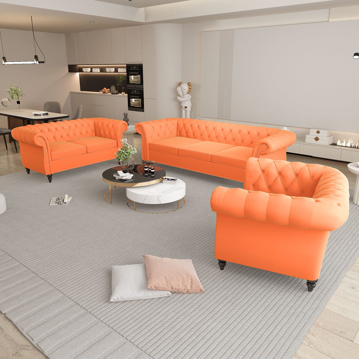 3 Piece Velvet Sectional Sofa Chair Set X208