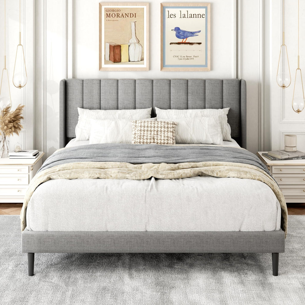 Queen Size Upholstered Platform Bed Frame with Wingback Headboard R39533