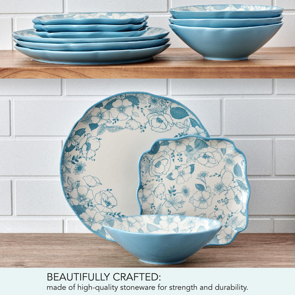 12 Piece Blue Floral Dinnerware Set Y8775