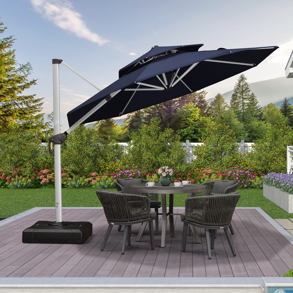 Navy Blue 10 FT Cantilever Patio Umbrella with Base D1256