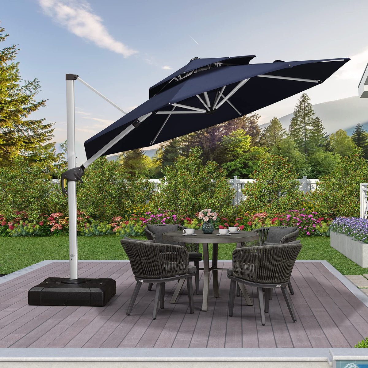 Navy Blue 10 FT Cantilever Patio Umbrella with Base D1256