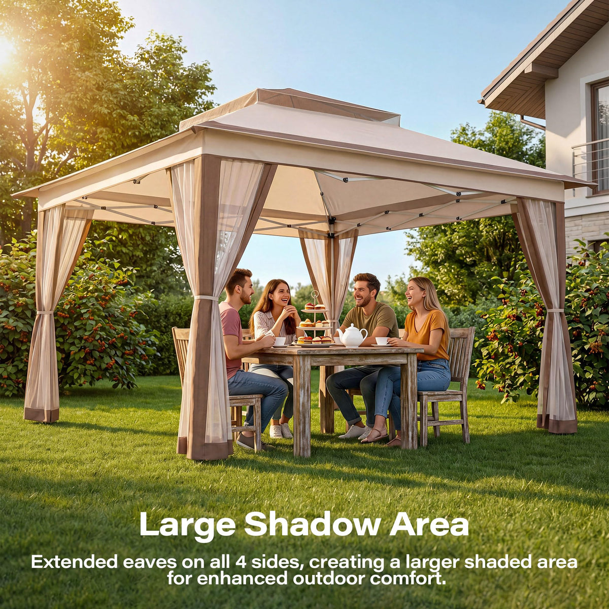 12x12 Pop Up Gazebo Canopy Tent with Mosquito Netting, Khaki G87825